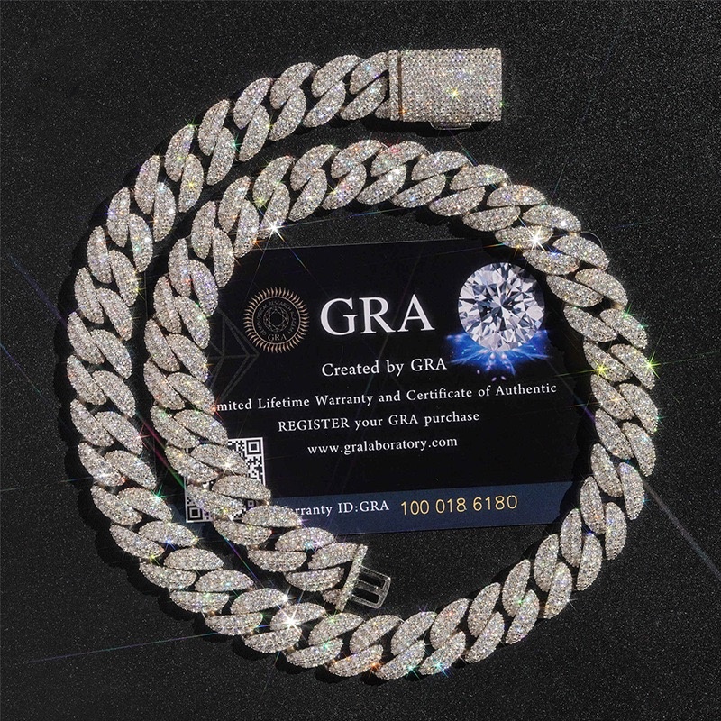 fashion pendant jewelry iced out hip hop miami cuban link chains men and women sier 15mm wide round shape vvs moissanite cuban necklaces and bracelets