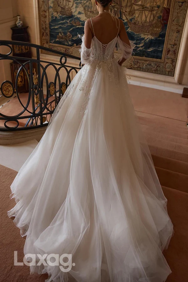 2024Sheer Long Sleeves Wedding Dress Bridal Gowns V Neck Embellished Lace Embroidered Romantic Princess Blush A Line Beach Plus Size