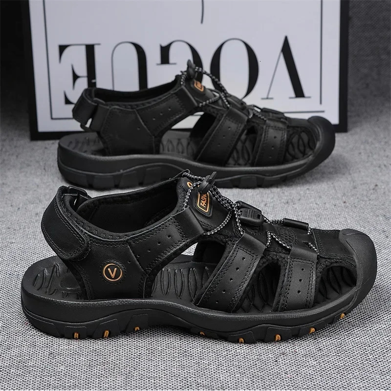 selling summer mens sandals outdoor anti slip mens beach sandals handmade genuine leather mens shoes fashionable mens sports shoes 240605