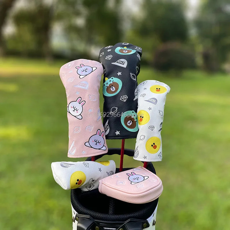 Korean Cartoon Bear Rabbit Chick Golf Club Driver Fairway Wood Hybrid Putter Mallet Putter Headcover And iron Head Cover Protect 240513