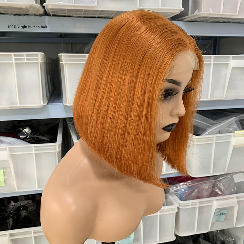 350# Orange Color 1B/350 Ombre Color Malaysian 100% Human Hair 4X4 Lace Closure Bob Wig Straight 150% Density 10-16inch