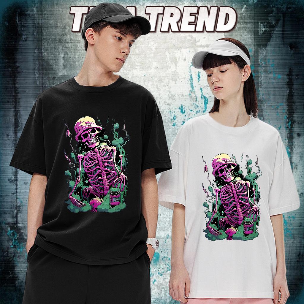 Loose Man T Shirts Outdoor Cotton O Neck Short Sleeves Men Tops Tees Designer Fashion Skull Clothes