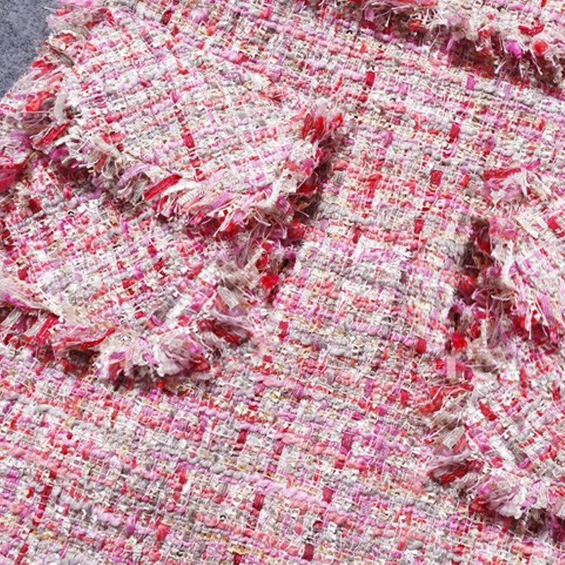 Pink tweed dress sleeveless spring / autumn womens dress tassel ladies slim bottoming dress one-piece 240529