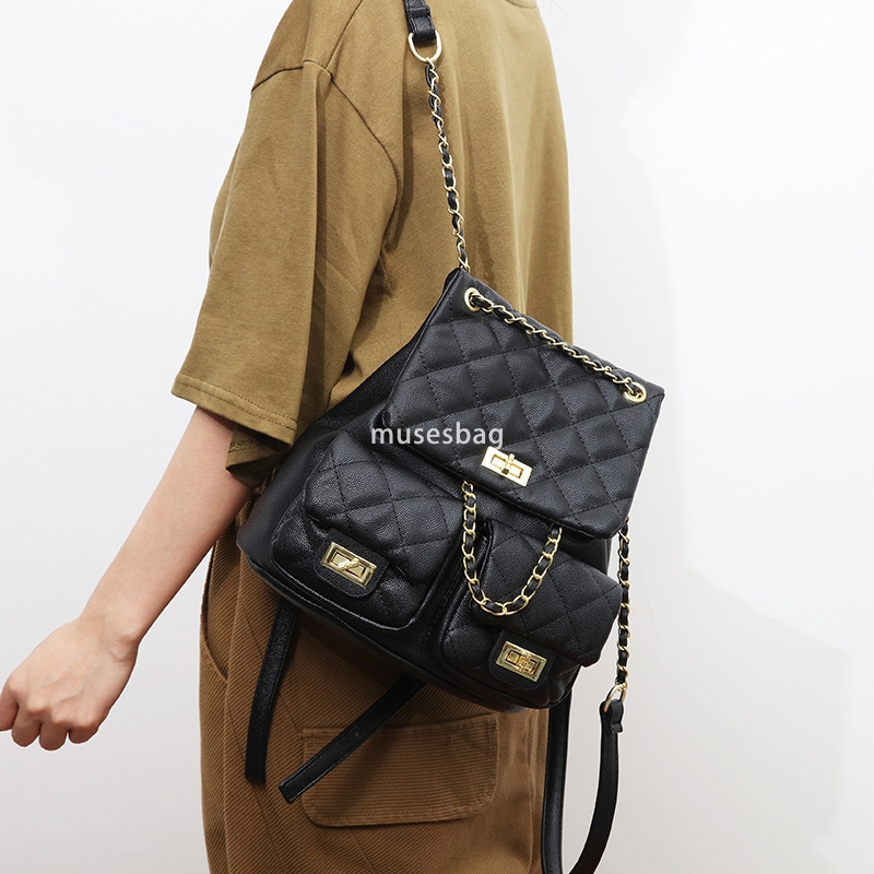 New niche design backpack, small fragrant style diamond grid backpack, fashionable college style chain, large capacity backpack
