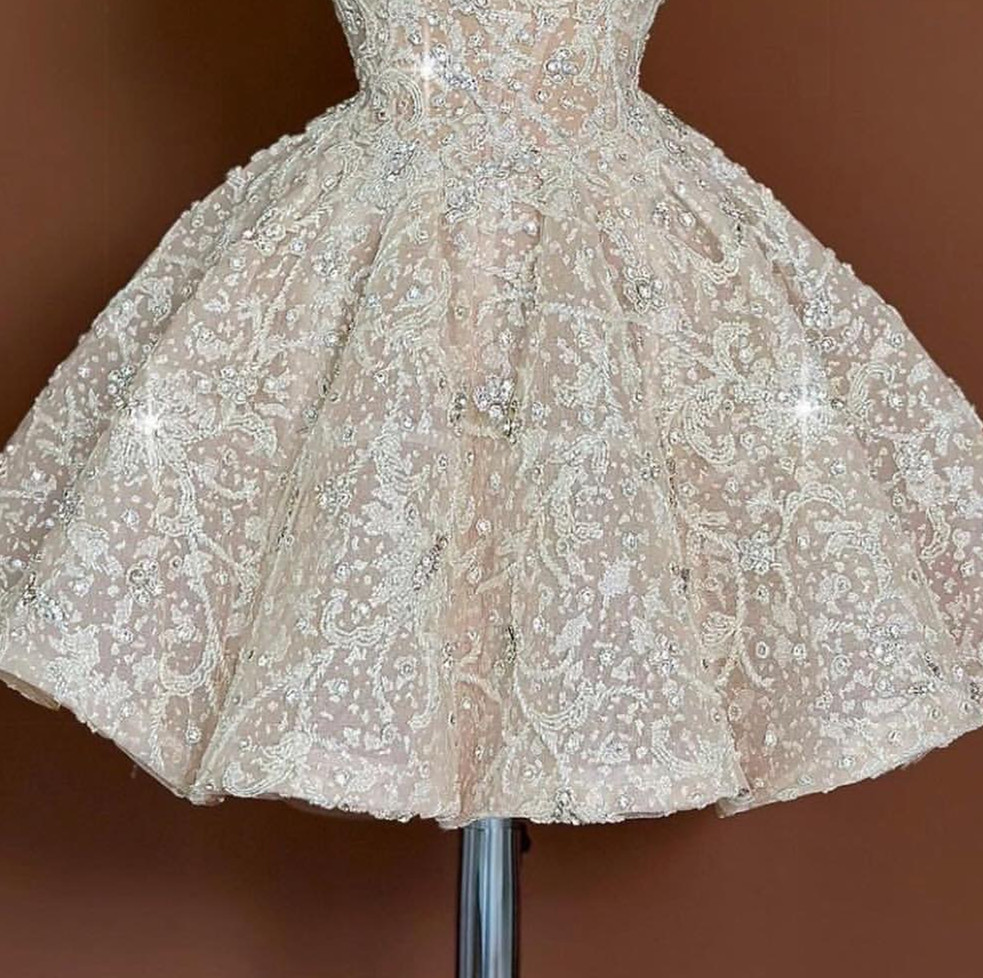 2024 Champagne A-line Graduation Dress Beaded V-neck Lace Short Mini Homecoming Party Formal Cocktail Prom Bridesmaid Gowns Dresses ZJ020