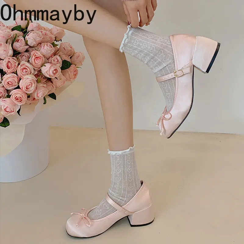 2024 Spring Autumn Mary Jane Shoes Fashion Shallow Round Toe Mid Heel Shoes Ladies Elegant Outdoor Single Pumps Shoes 240605