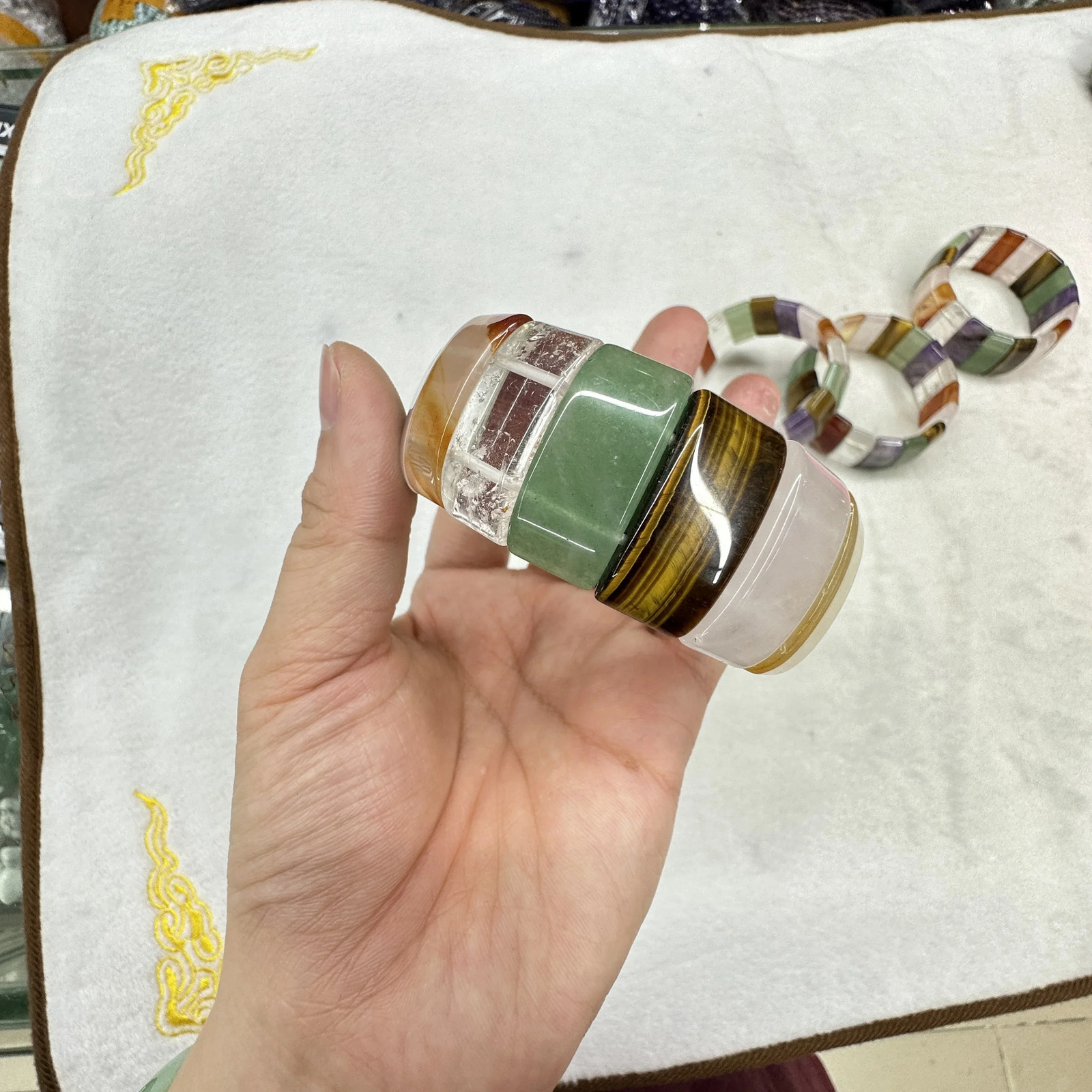 AA Mixed Natural Stone Bracelet Amethyst Green Aventurine Jade Red Agate Tiger Eye 12x25mm Academic Magnetic Field Jewelry 240601