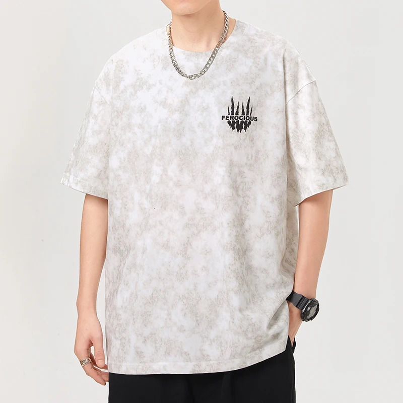 Loose plus Size T-shirt Mens Summer Heavy Washed American Street Trend Hip Hop Style Printed Boys Top Clothes 240527