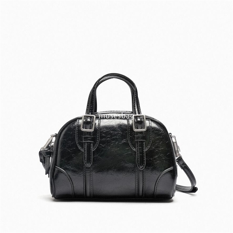 New Single Shoulder Crossbody Women Fashionable Large Capacity Soft Leather Handheld Boston Round Bag 7044