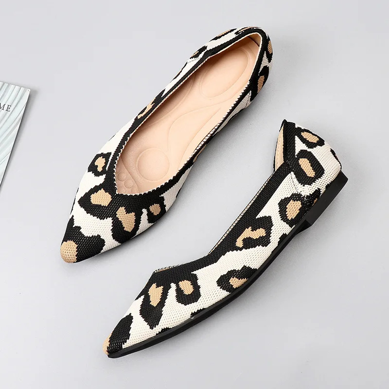 Breathable Polyester Shoes Women Spring Flats Pointy Toe Ballerinas Ladies Stretch Knitted Loafers Femme Daily Dress Mocasines 240605
