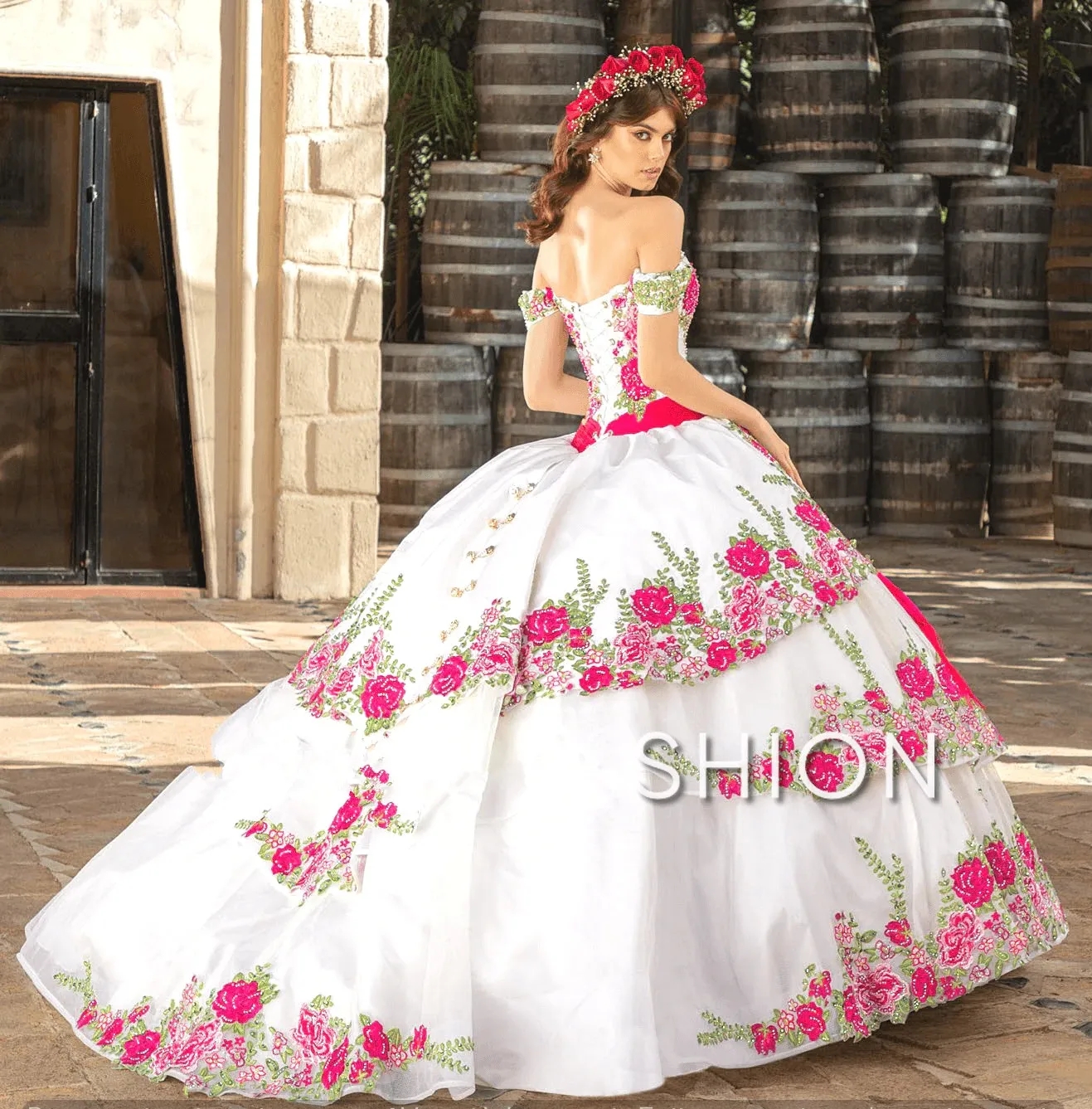 Puffy Mexican Quinceanera Dresses Ball Gown Off The Shoulder Tulle Appliques Charro Sweet 16 Dresses 15 Anos