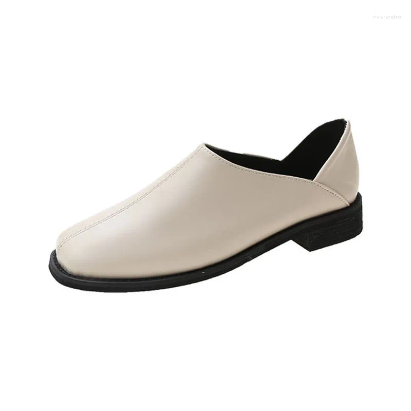 Casual Shoes 2024 Spring V Open Sewing Leather Woman Square Toe Grandma Gloves Flats Female Mules Slip On Loafers