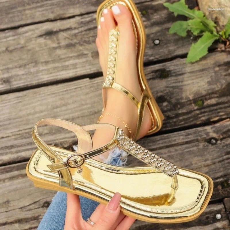 Sandals Designer For Women 2024 Summer Simple Gold Women's Open Toe Large Size Casual Comfortable Beach Ladies Shoes