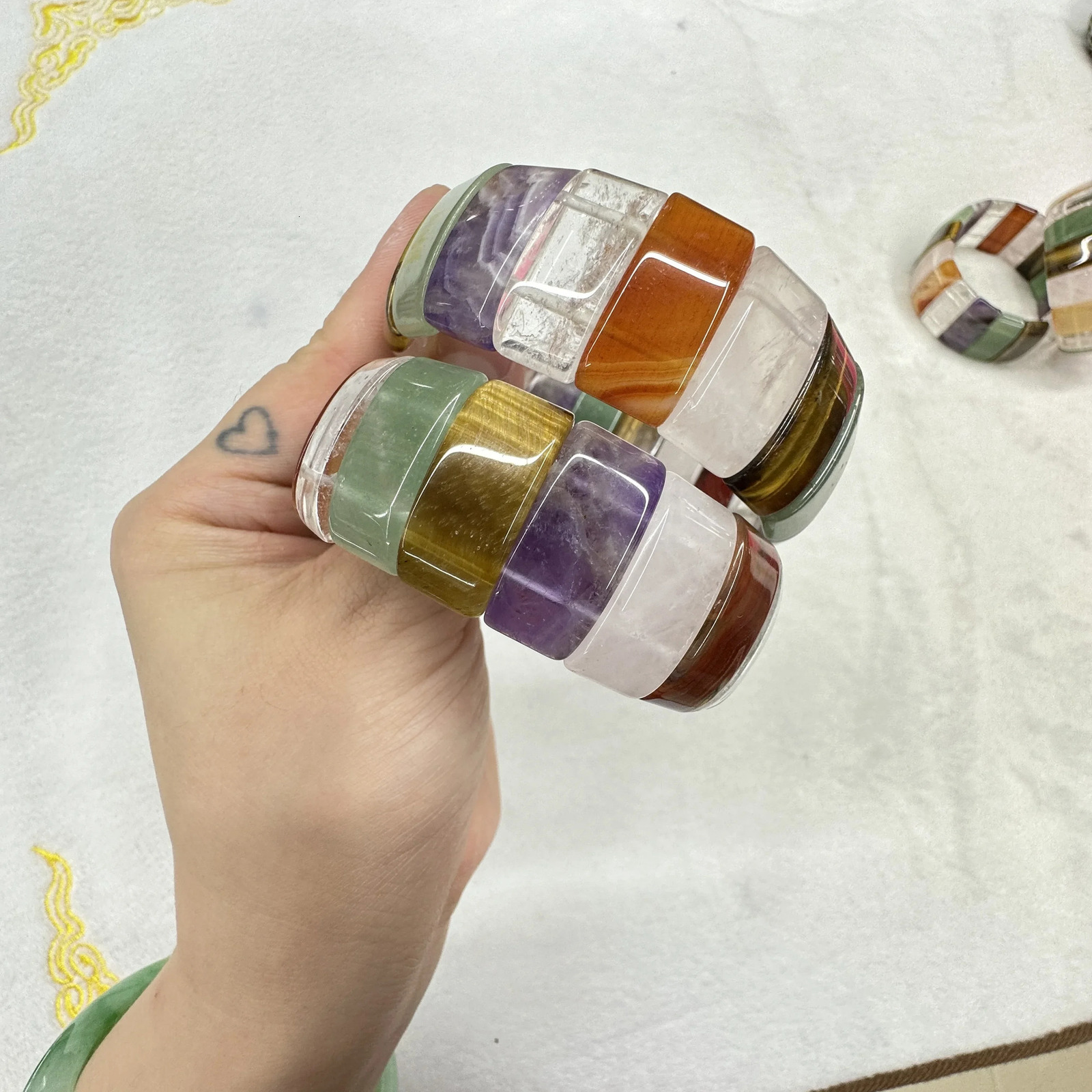 AA Mixed Natural Stone Bracelet Amethyst Green Aventurine Jade Red Agate Tiger Eye 12x25mm Academic Magnetic Field Jewelry 240601