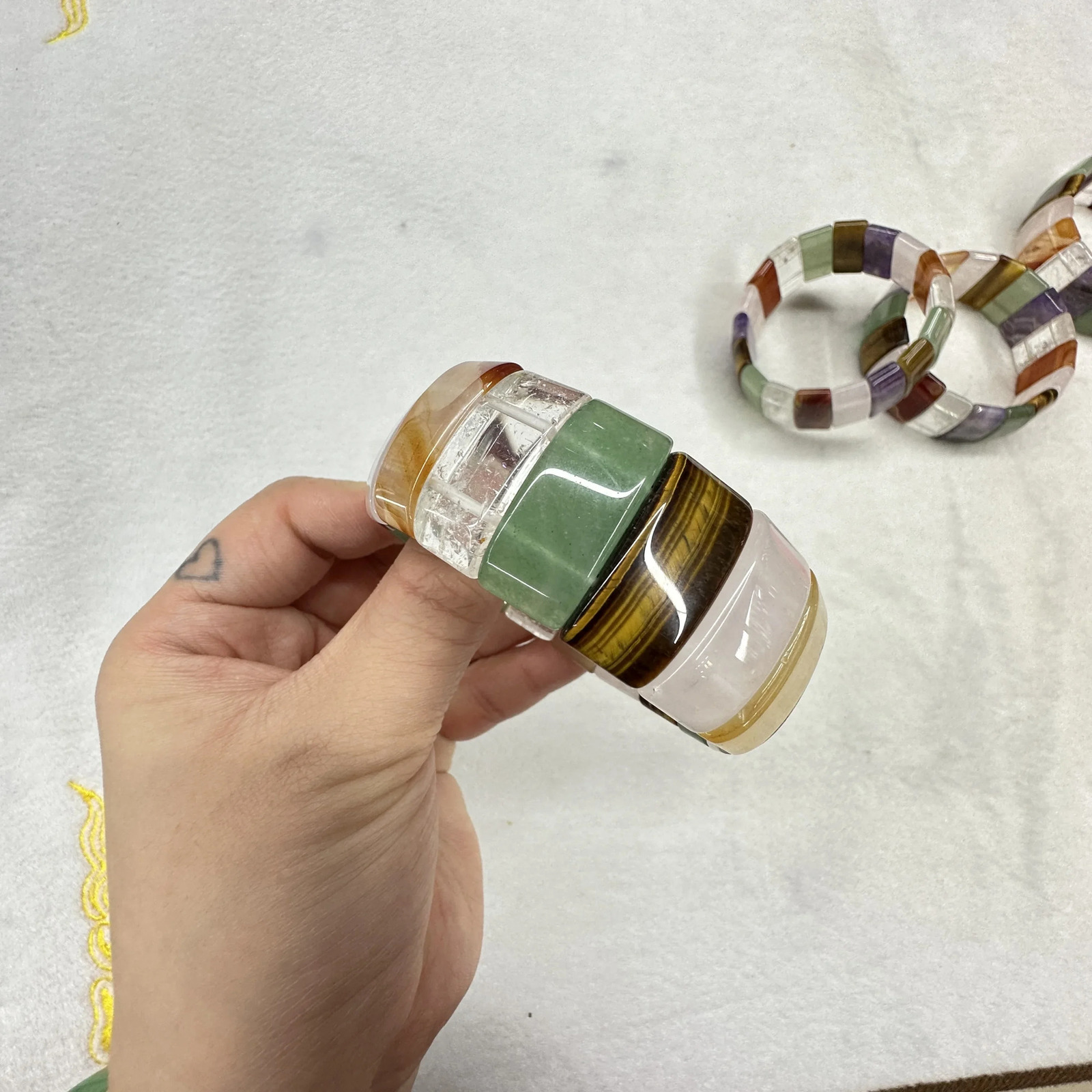 AA Mixed Natural Stone Bracelet Amethyst Green Aventurine Jade Red Agate Tiger Eye 12x25mm Academic Magnetic Field Jewelry 240601