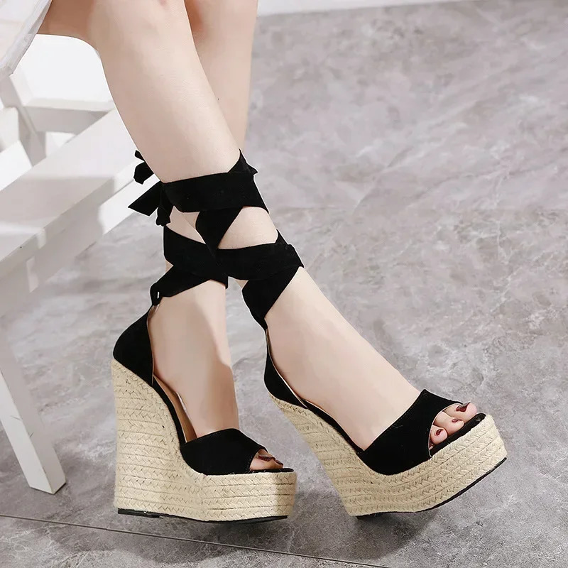 Womens sandals womens sandals solid colored sloping high heels round thick soles added Roman platform 240605
