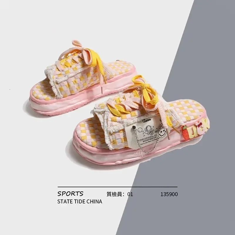 Summer Women Graffiti Slippers Sandals Platform Shoes Mules Flip Flops Street Clogs Flat New Sweet Casual Shoes For Female 240605