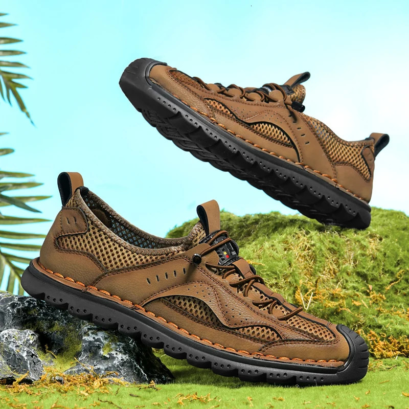 Mens summer casual shoes fashionable and breathable walking shoes thick soled boat shoes soft flat soled mens shoes outdoor anti slip mens shoes 24060