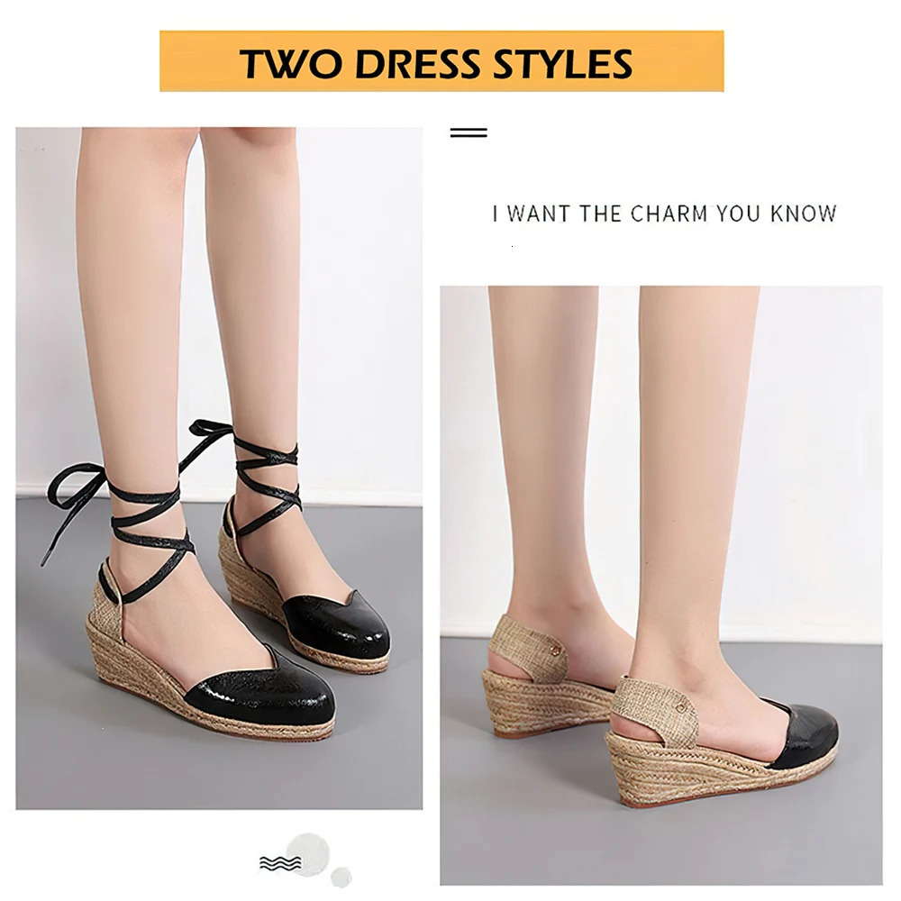 Womens Platform Espadrille Sandals Lace Up Closed Toe Summer Wedge Strappy Sandals Large Size Shoes heels Espadrilles 240605