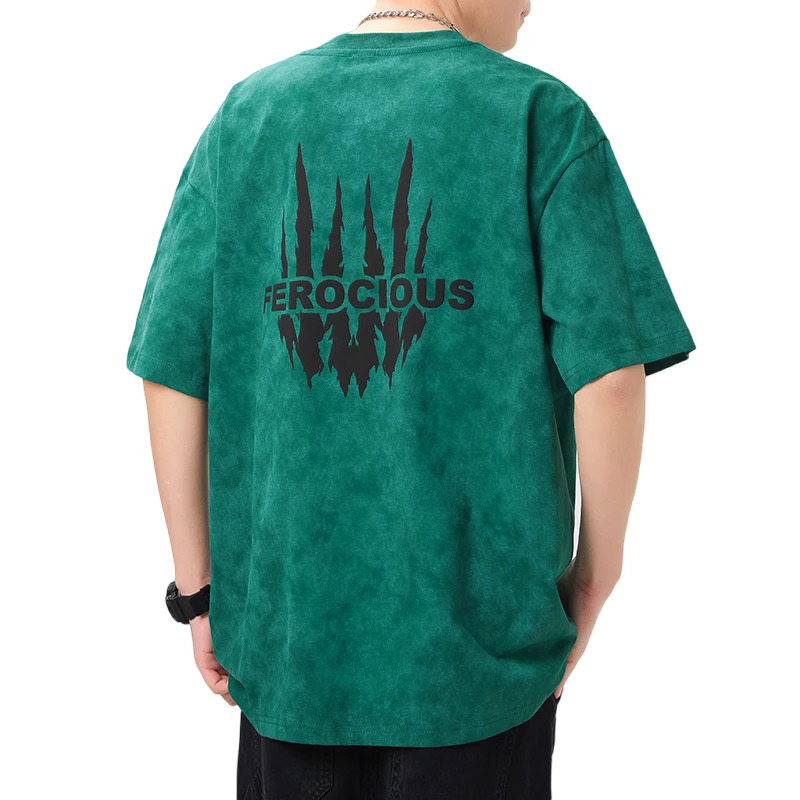 Loose plus Size T-shirt Mens Summer Heavy Washed American Street Trend Hip Hop Style Printed Boys Top Clothes 240527