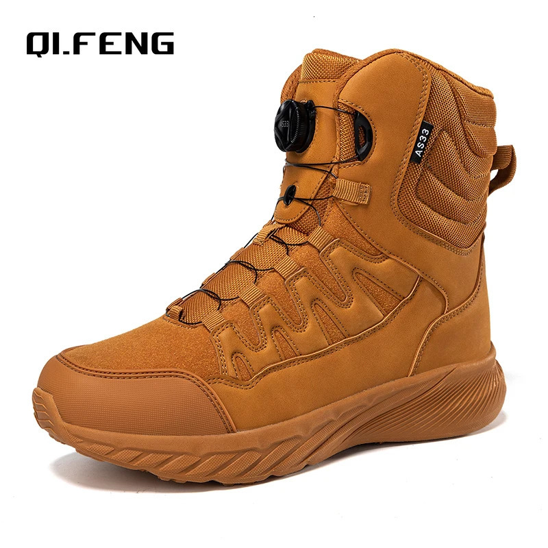 Large outdoor training military boots mens mountain hiking boots high top rotating buckle fashionable camouflage sports shoes 240605
