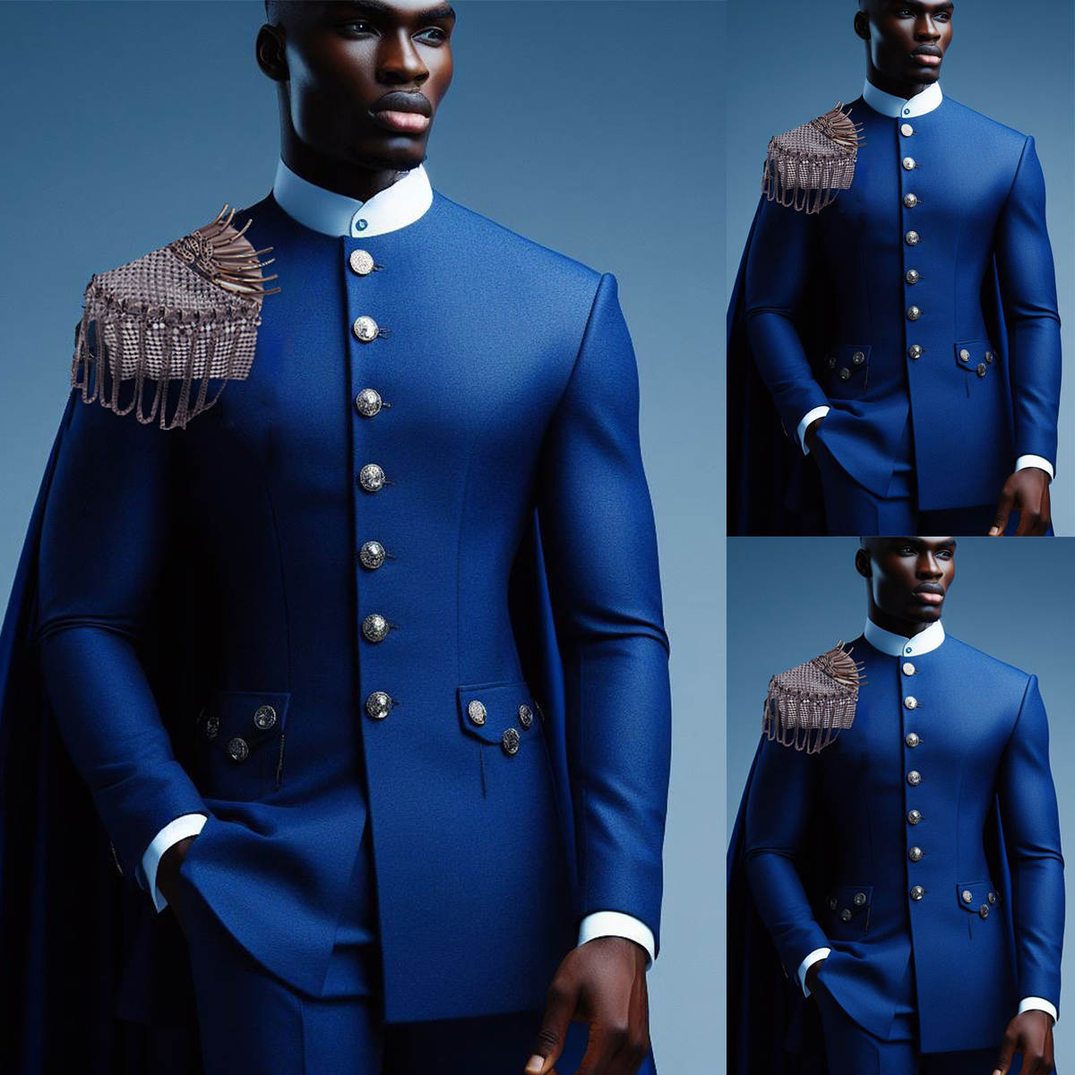 Men's Jacket Stand Collar Knight Blazer Single Breasted Crystal Rhinestone Tassel Windbreaker Prom Party Masquerade Birthday Custome 2 Piece Set+