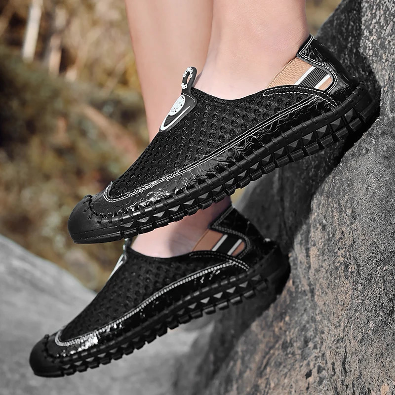 CLOHOO Handmade Comfortable Vacation Net Shoes Fashion Casual Mens Shoes 240605