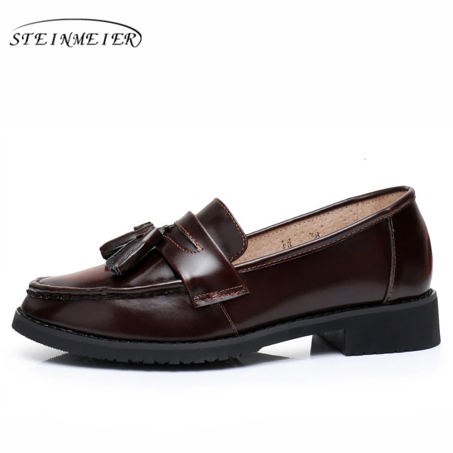 Formal Women Genuine Leather Oxford Flats Round Toe Handmade Flat Vintage Shoes Womens Loafers Spring Summer 2