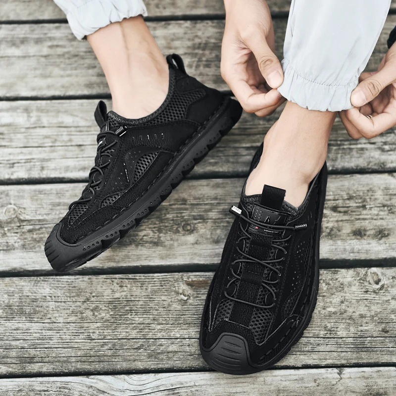 Mens summer casual shoes fashionable and breathable walking shoes thick soled boat shoes soft flat soled mens shoes outdoor anti slip mens shoes 24060