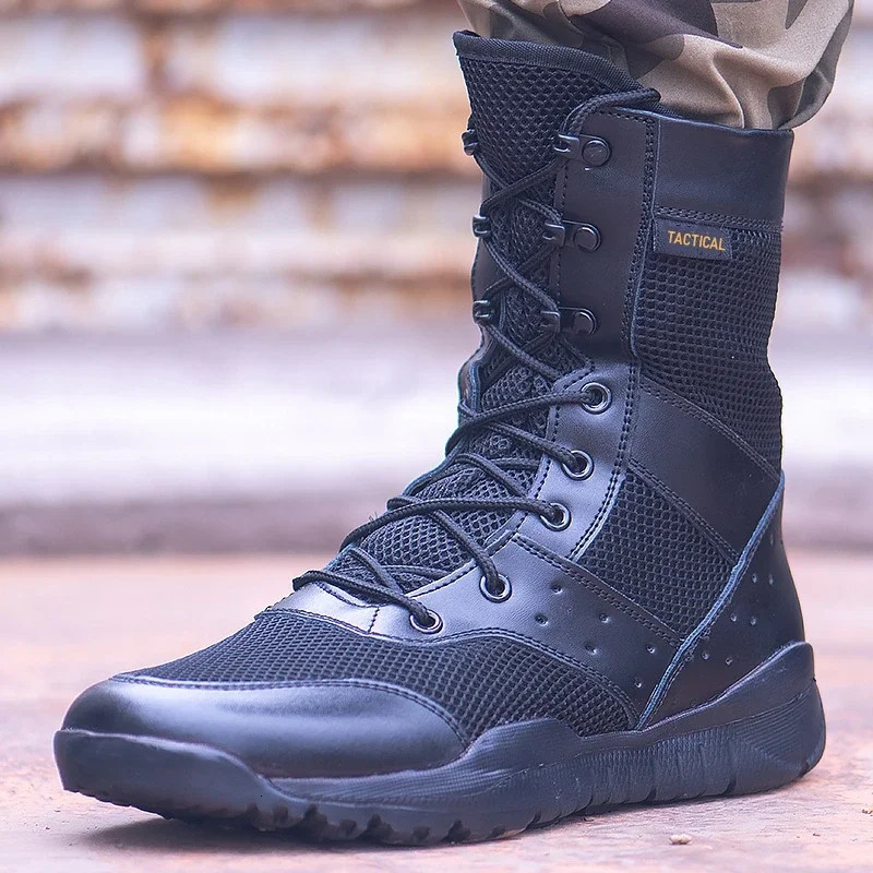Summer Combat Training Boots Work Shoes Lightweight Mesh Breathable Military Tactical Boots 34-49 Plus Size Outdoor Hiking Boots 240605