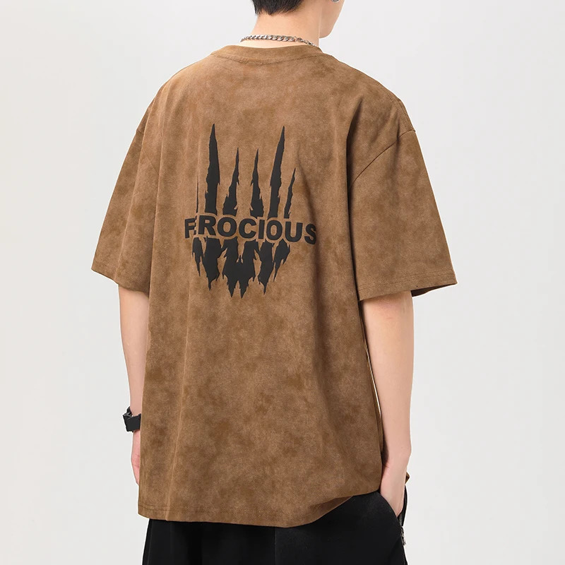 Loose plus Size T-shirt Mens Summer Heavy Washed American Street Trend Hip Hop Style Printed Boys Top Clothes 240527