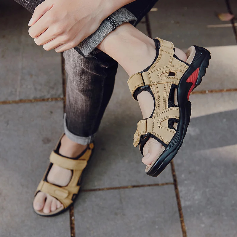 COW LEATER Mens Sandals Outdoor Beach Sports Shoes Leather Roman Sandals Lightweight Open Toe Sandals Plus Size 38-48 240605