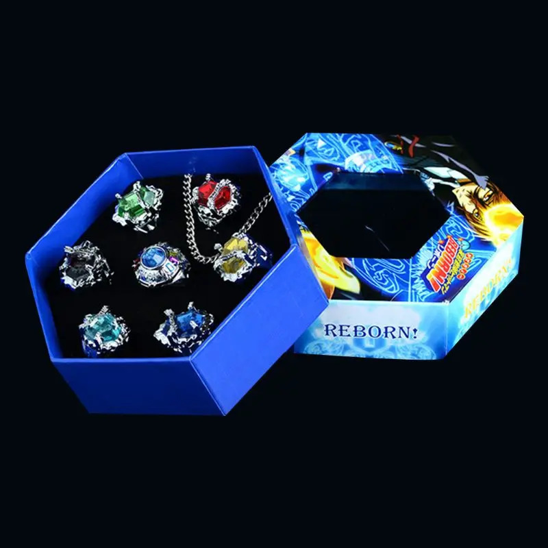 2024 7PcsSet Katekyo Hitman Reborn Vongola Alloy Rings Anime Cosplay Fashion Jewelry 240601