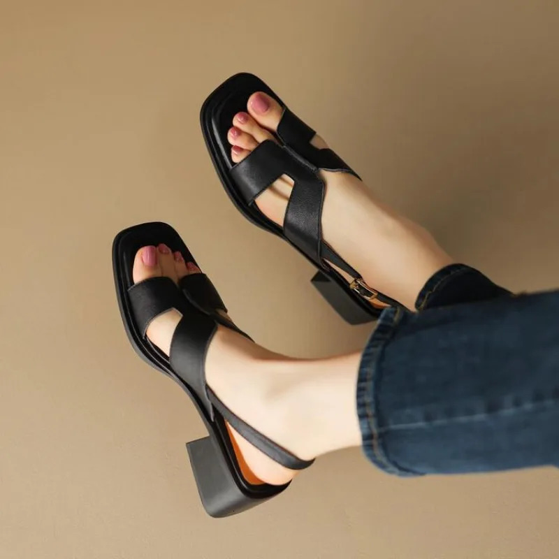 Summer Ladies Retro All-matching Sandals Square Head Casual Chunky Fashion Sandals Shoes 240605