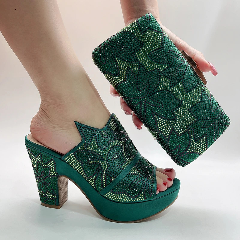 Fashion Top Italian Elegant Clutch Bag Bright Diamond Summer Party High Heels Womens Shoes 240605