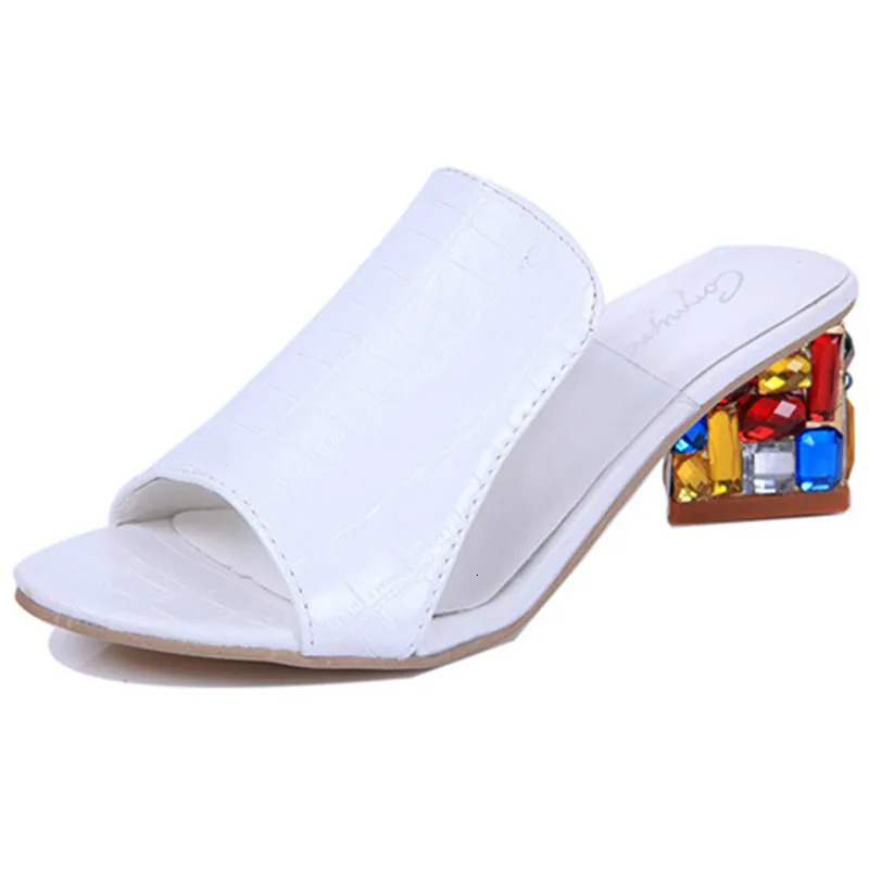 Crystal Sandals Womens Open Toe Sandals Square High Heels Spring/Summer Sandals 240605