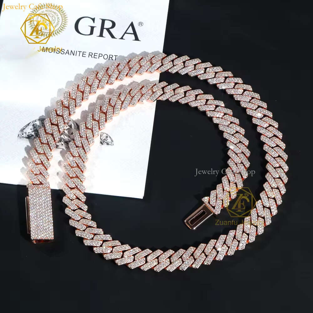 Pendant Necklace Bracelet Hip Hop Style Iced Out Jewelry 10mm 12mm 14mm Width 2 Raws Diamond Sterling Sier VVS Moissanite Cuban Link Chain Designer Ne