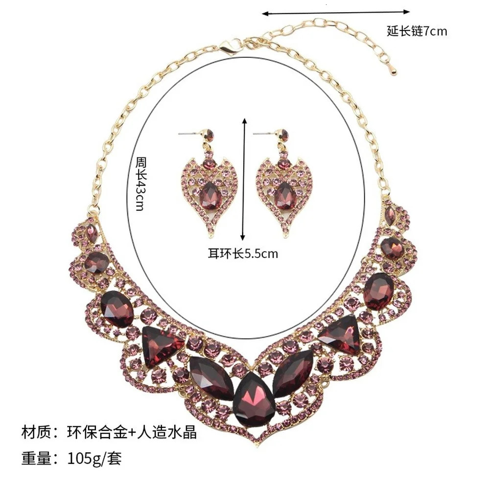 Exaggerated Ruby Clavicle Necklace and Earring for Women Set Fashion Bridal Wedding Jewelry Gemstone Fashion Accessories 240531