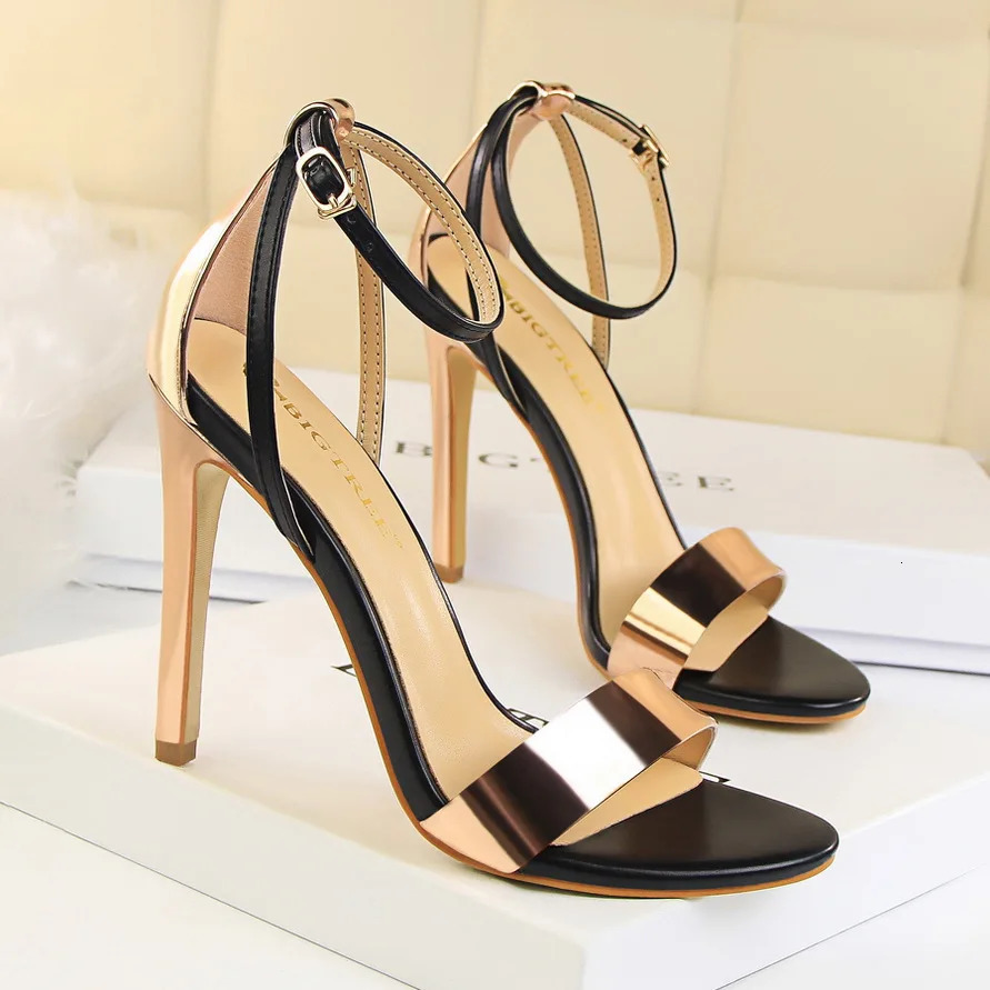 Summer Women 11cm High Heels Sandals Women Open Toe Fetish Heels Lady Wedding Bridal Gladiator Nightclub Champagne Gold Shoes 240605