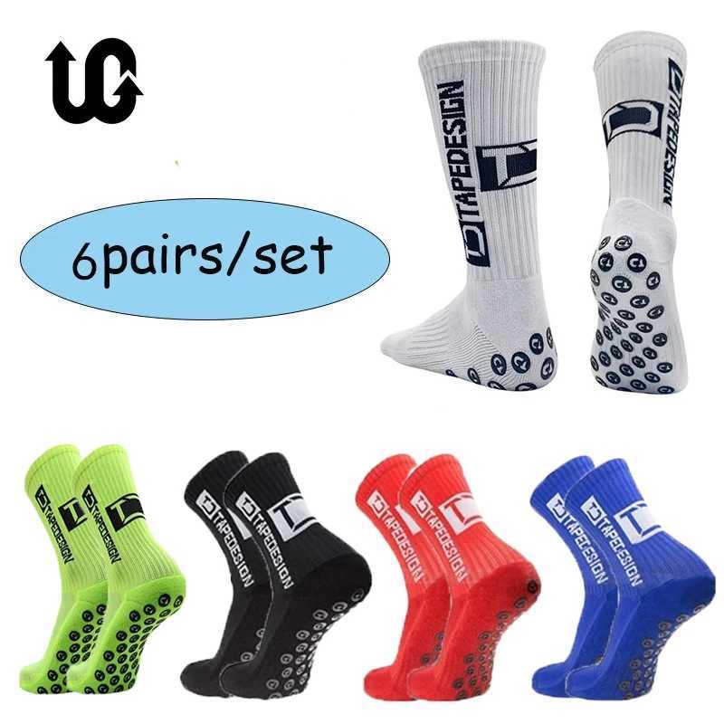 Sports Socks 6Pairs/Lot 2023 New ANTI SLIP Tapedesign Football Socks Mid Calf Non-Slip Soccer Sport Cycling Sports Mens Sock EU38-45 246048 2406043
