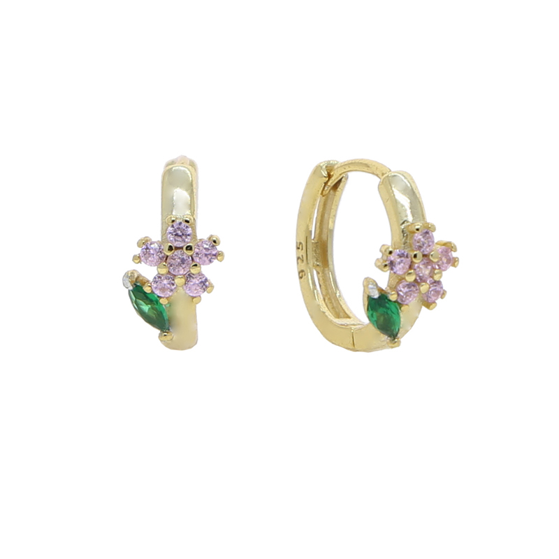 Sterg Sier Blue Pink Zircon Hoop Earrings for Women