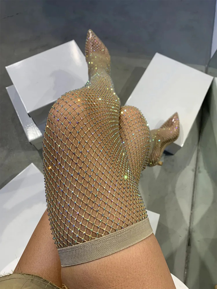 2024 Full Rhinestone Mesh Summer Boots Women Thigh High Over The Knee Sandals Banquet all match womens pointed toe boots 240620