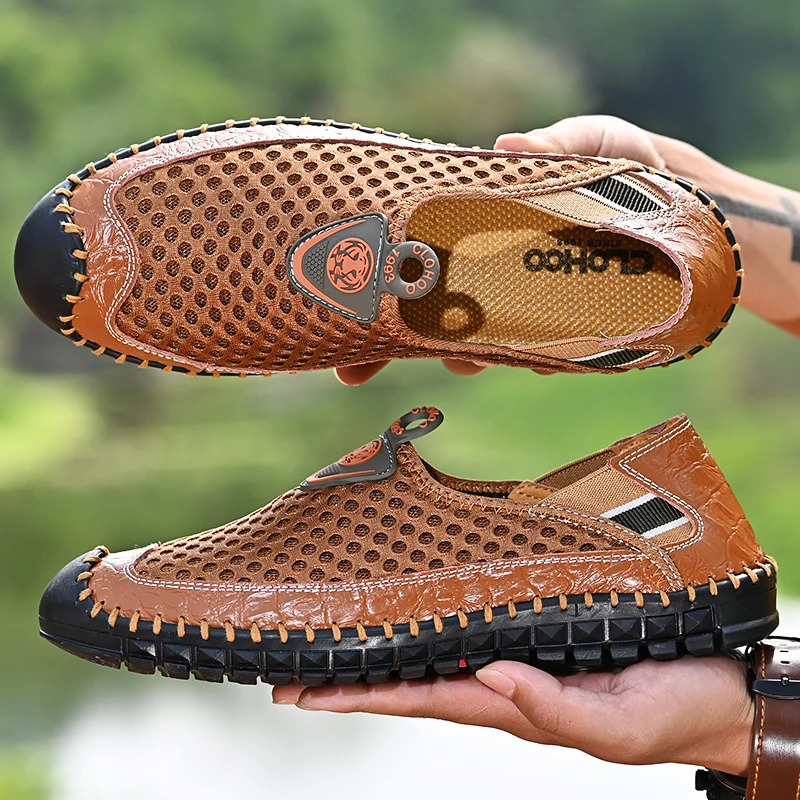 CLOHOO Handmade Comfortable Vacation Net Shoes Fashion Casual Mens Shoes 240605