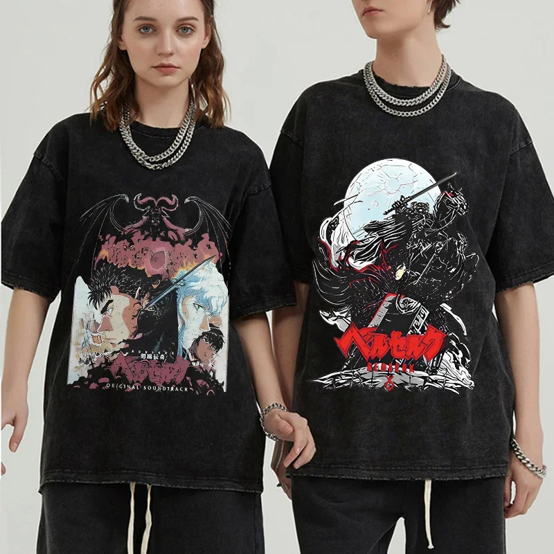 Anime Manga Graphic T-shirt for Men Women Retro Washed Cotton Tees Tops Oversized Tshirt Harajuku Gothic Streetwear Outfits 240601