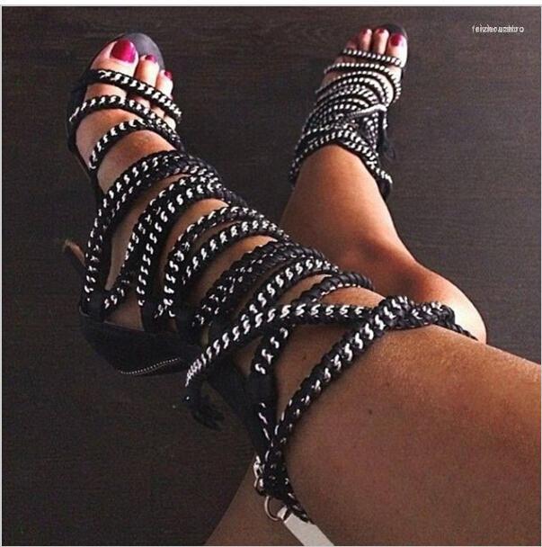 Sandals Sexy Chains Rope Women High Heels Stiletto Tassel Lace Up Gladiator Botas Strappy Celebrity Summer Shoes Woman
