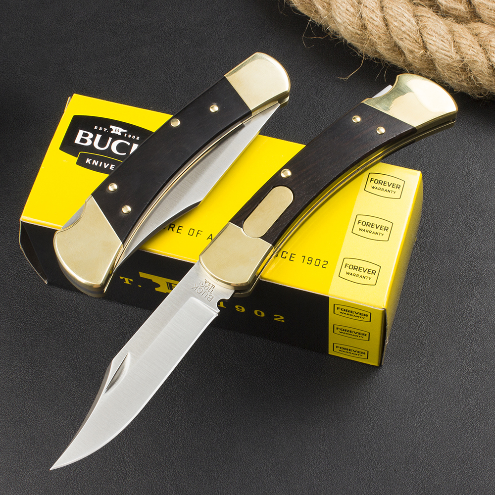 BK110 Folding Knife 3.11" D2 Blade, Ebony Wood Handles, Leather Sheath