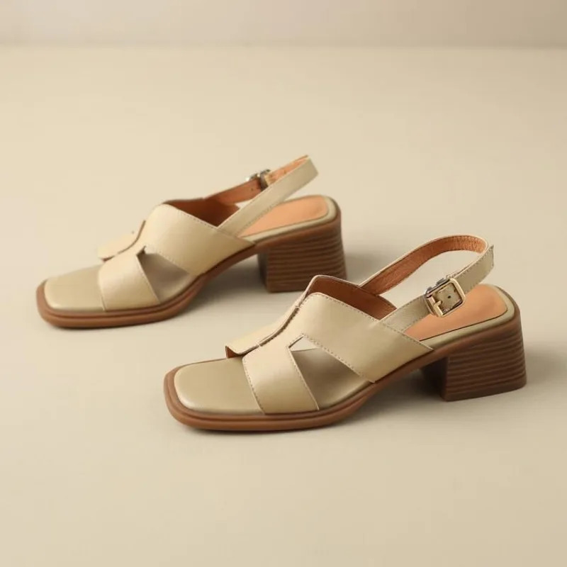 Summer Ladies Retro All-matching Sandals Square Head Casual Chunky Fashion Sandals Shoes 240605