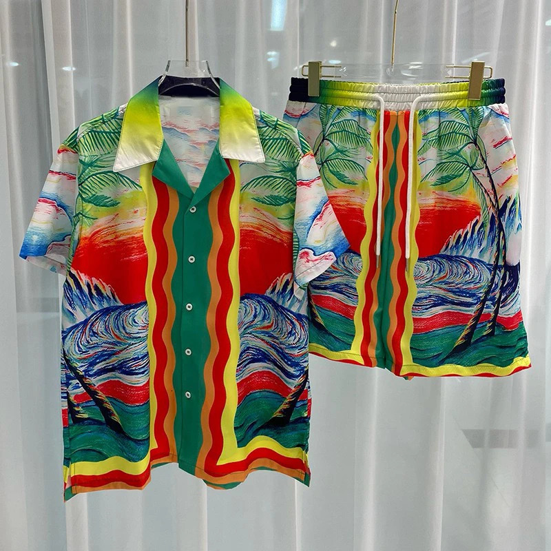 Summer Men Shirt Sets 3d Print Beach Flower Short Sleeve Casual Oversized ShortsStreetwear Hawaiian Suits Clothing 240601Z