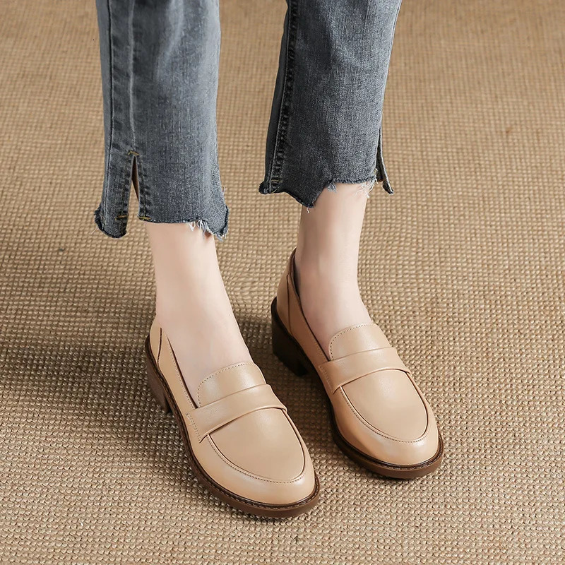 British Woman Thick Low Heels Oxfords Shoes Round Toe Flats Loafers Femmes Sneakers All Match Creepers Ladies Platform Bullock 240605