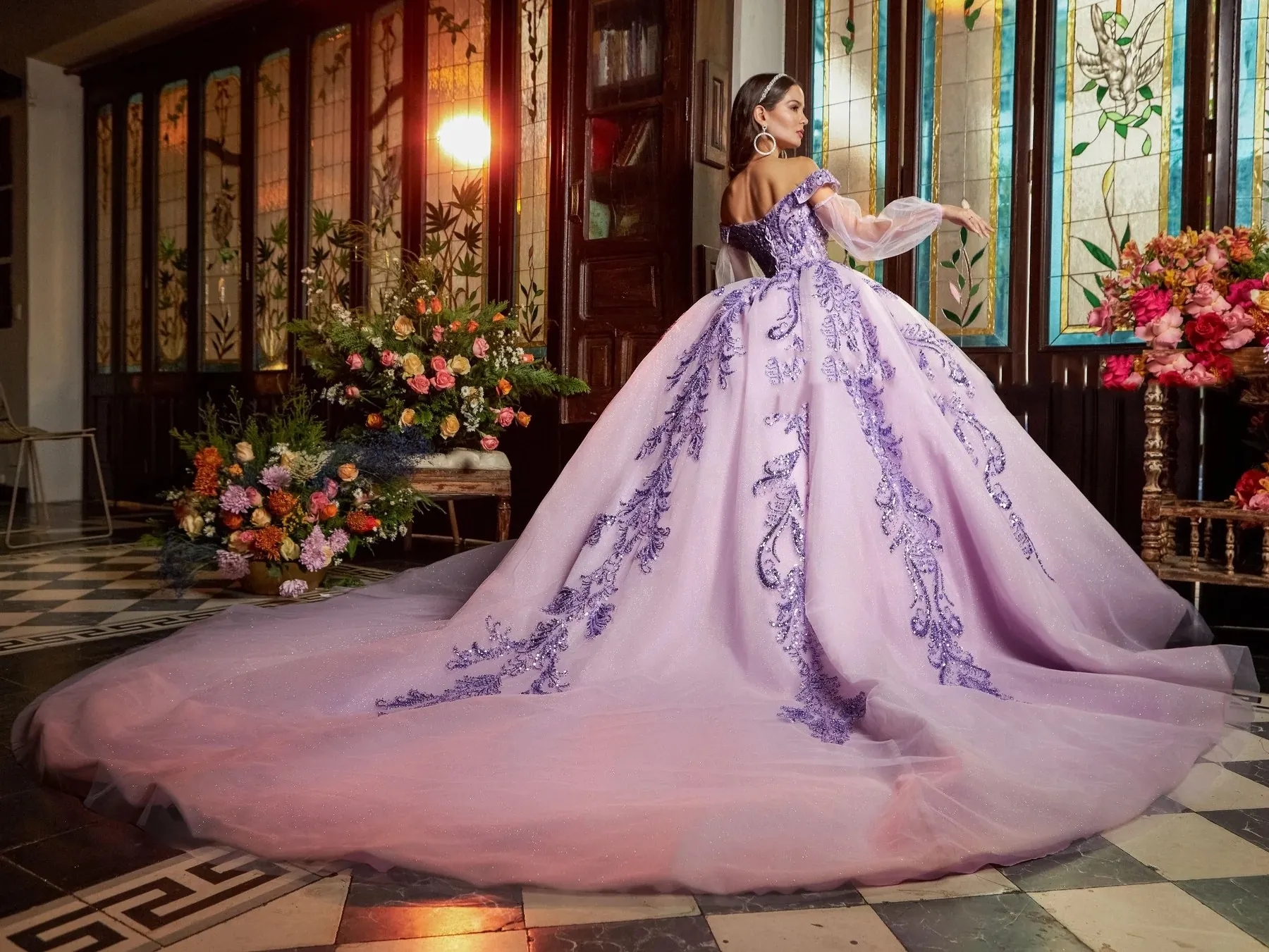 Lilac Mexican Quinceanera Dresses Ball Gown Off The Shoulder Appliques Pearls Puffy Charro Sweet 16 Dresses 15 Anos